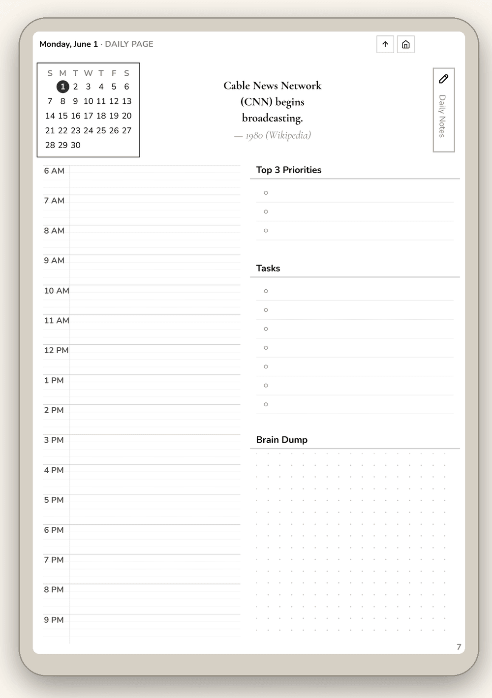 A reMarkable tablet showing a Drifting Away daily planner page